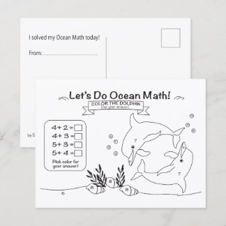 Postal Dolphin Ocean Math Coloring Postcard