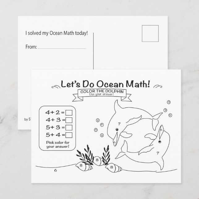 Postal Dolphin Ocean Math Coloring Postcard (Anverso / Reverso)