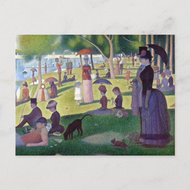 Postal Domingo por la tarde en La Grande Jatte por Seurat (Anverso)
