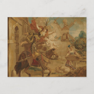 Postal Don Quijote guiado por la Locura, tapiz del siglo 