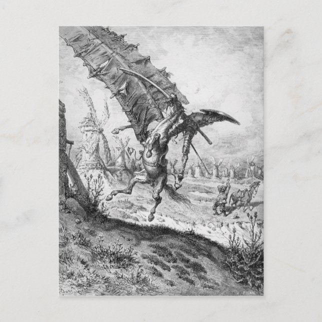 Postal Don Quijote y los molinos de viento (Anverso)