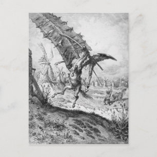 Postal Don Quijote y los molinos de viento