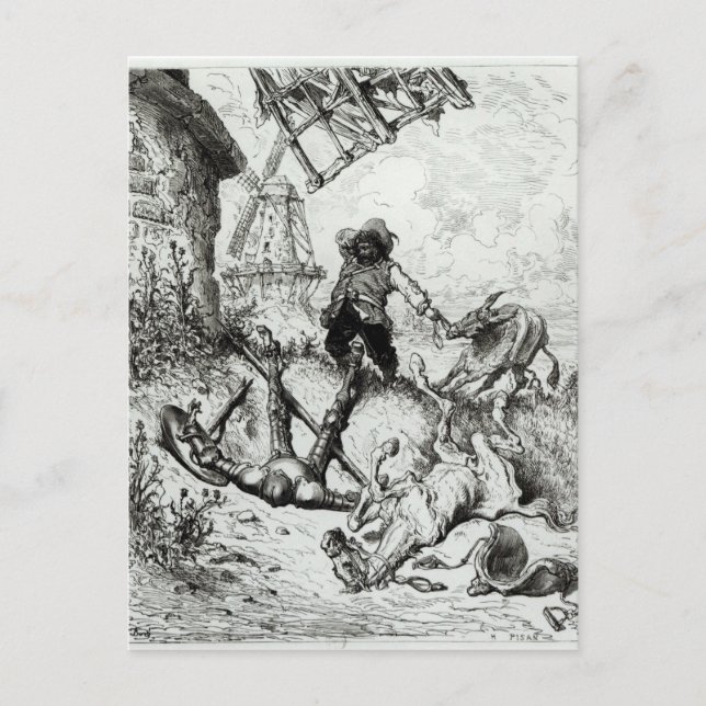 Postal Don Quijote y los molinos de viento (Anverso)