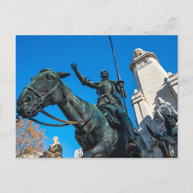 Postal Don Quixote statue Cervantes monument Madrid Spain (Anverso)