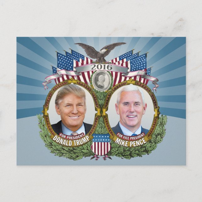 Postal Donald Trump y Mike Pence Jugate Photo Blue Design (Anverso)