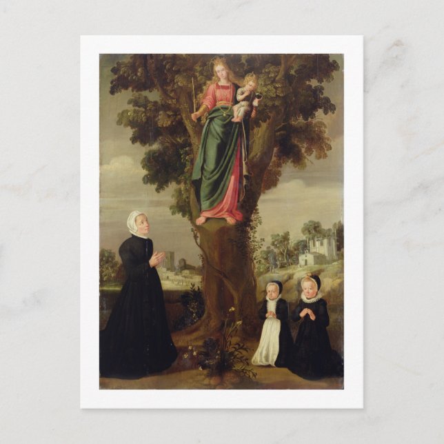 Postal Donante con sus dos hijas arrodilladas (Anverso)