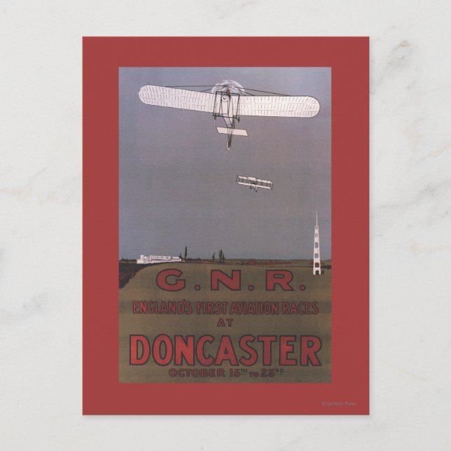 Postal Doncaster, Inglaterra - Primeras carreras de aviac (Anverso)