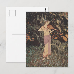 Postal Doncella del Bosque Oscuro y Melancólico Tocando e