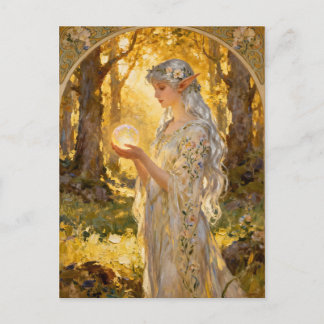Postal Doncella Élfica Etérea Estilo Art Nouveau