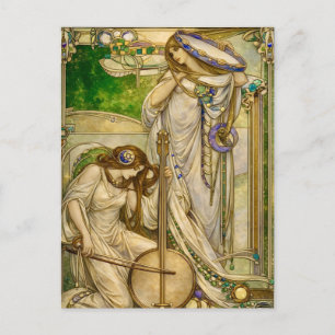Postal Doncellas de la Música Art Nouveau Ilustración Vin
