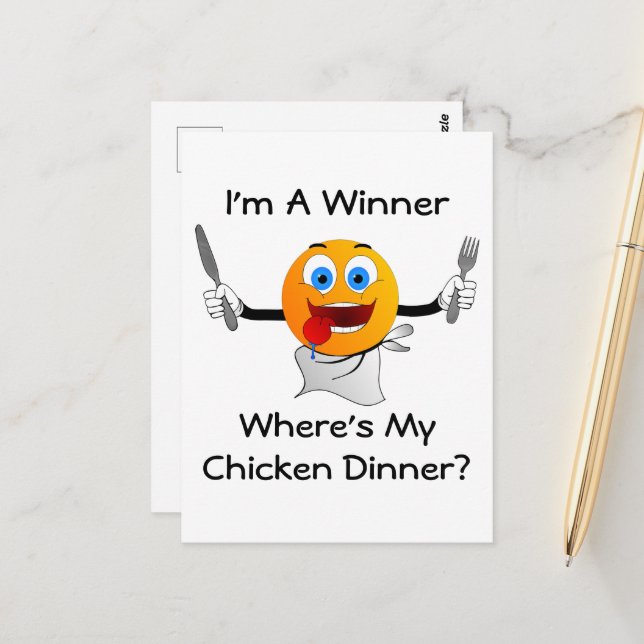 Postal ¿Dónde está mi cena de pollo? (Anverso/Reverso In Situ)