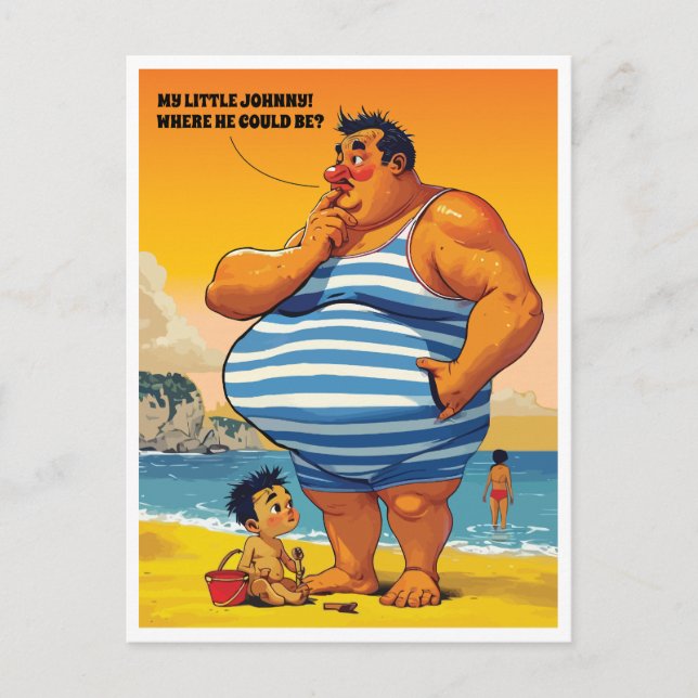 Postal ¿Dónde está mi pequeño Johnny, el gordo en una pla (Anverso)