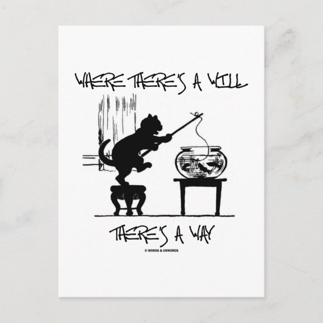 Postal Donde hay voluntad hay una manera (actitud de gato (Anverso)