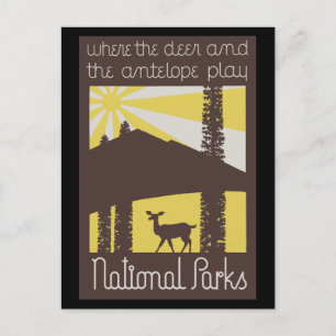 Postal donde juegan el ciervo y el antílope