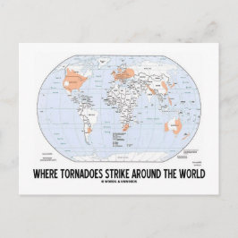 Postal Donde Tornadoes golpean alrededor del mundo (Mapa)
