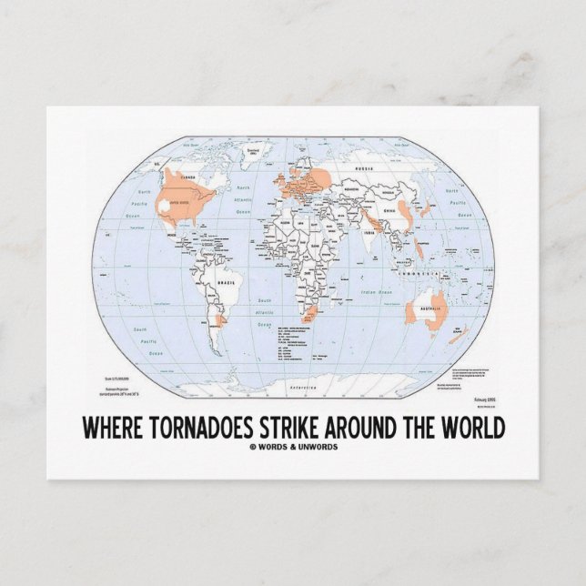 Postal Donde Tornadoes golpean alrededor del mundo (Mapa) (Anverso)