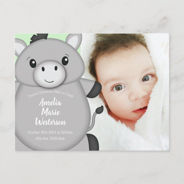 Postal Donkey Baby Shower Green (Anverso)