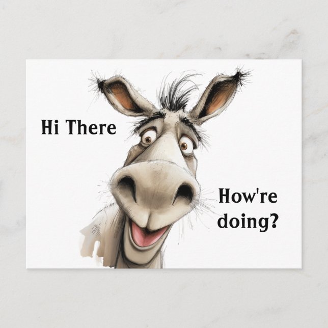 Postal Donkey diciendo Hola y preguntando ¿Cómo te va? Ed (Anverso)