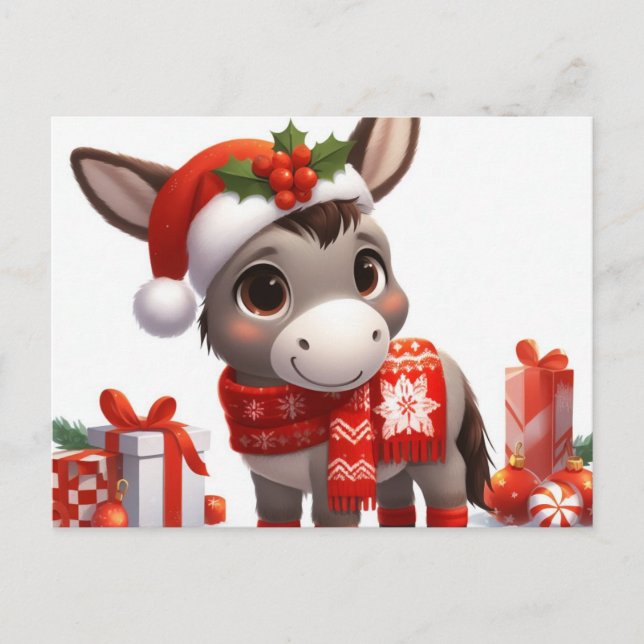 Postal Donkey Navidades festivos (Anverso)