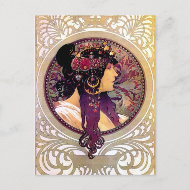 Postal Donna Orechini por Alphonse Mucha (Anverso)