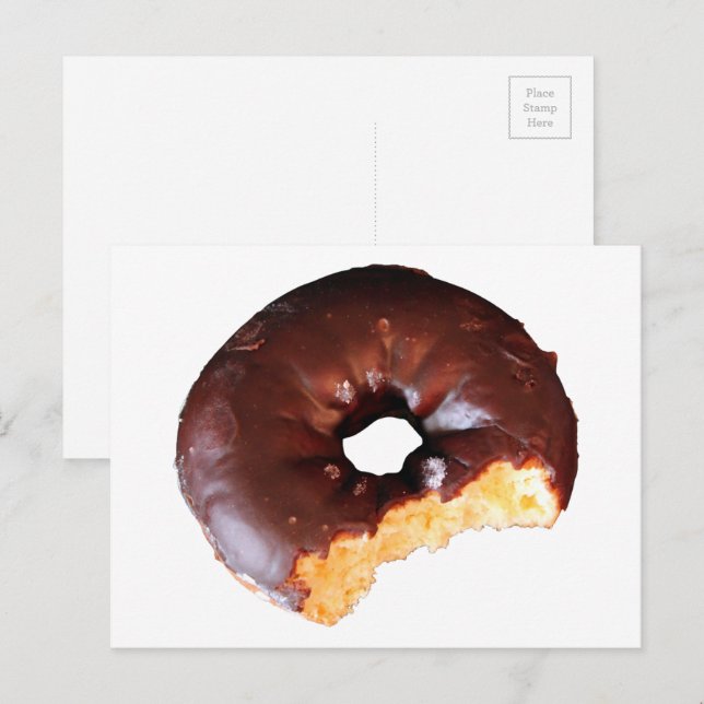 Postal Donut de chocolate con gran mordedura sacada de él (Anverso / Reverso)