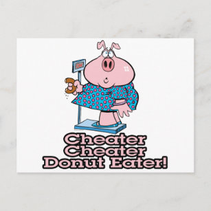 Postal donut que hace trampa en la dieta comiendo cerdo p