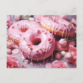 Postal donut rosado con glaseado de azúcar, vista superio
