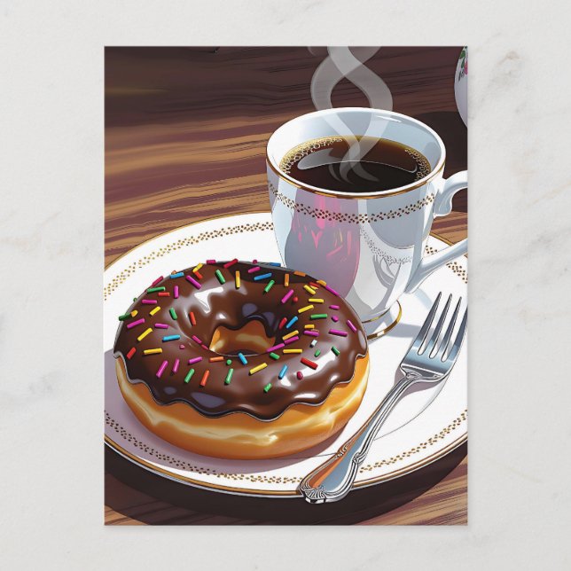 Postal Donut y café de chocolate con escarcha (Anverso)