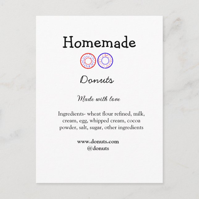Postal Donuts caseros hechos con amor agregar sitio web d (Anverso)