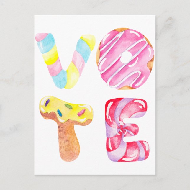 Postal Donuts divertidos y Candy Go Vote (Anverso)