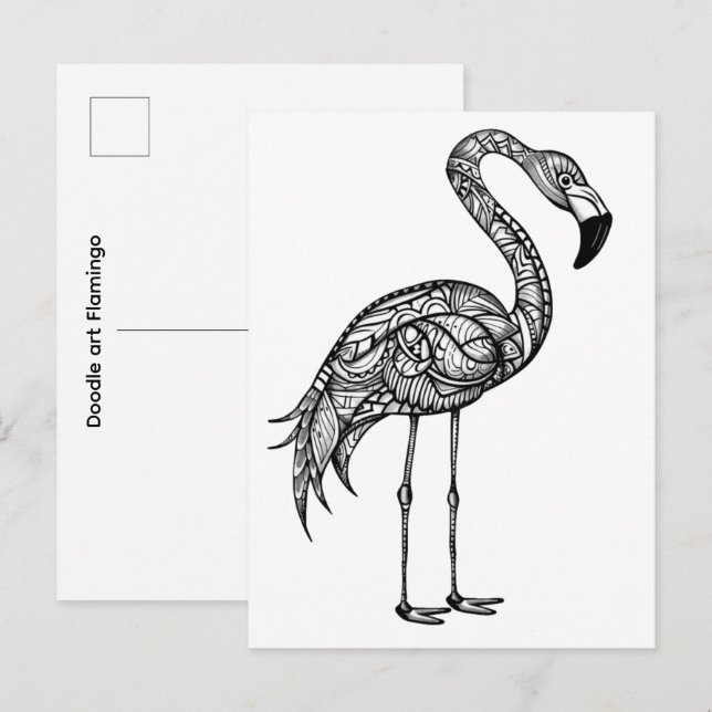 Postal Doodle art Flamingo  (Anverso / Reverso)