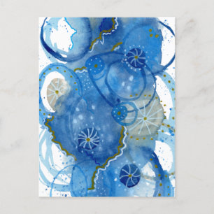Postal Doodle de acuarela abstracta azul