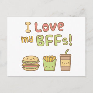 Postal Doodle de comida rápida Kawaii amo a mis BFFs