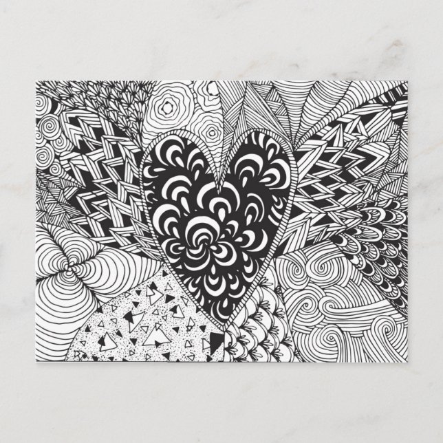 Postal Doodle de corazón inspirado (Anverso)