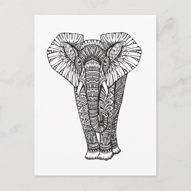 Postal Doodle de elefante con patrón de fantasía (Anverso)