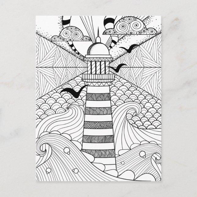 Postal Doodle de faro dibujado a mano (Anverso)