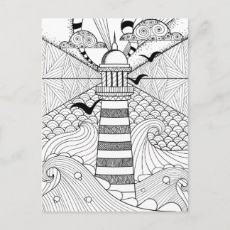 Postal Doodle de faro dibujado a mano