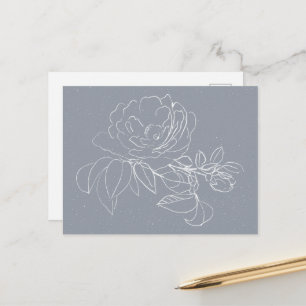 Postal Doodle de flor blanca en gris