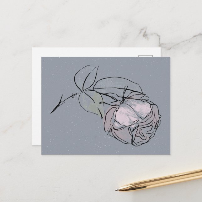 Postal Doodle de flor de rosa  (Anverso/Reverso In Situ)