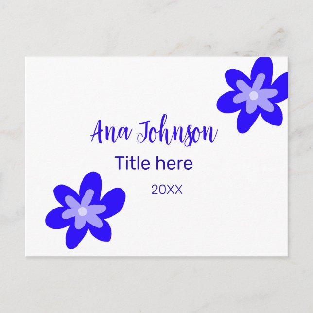 Postal Doodle de flores azules titulo año 20XX profesión (Anverso)