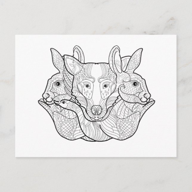 Postal Doodle de grupo animal (Anverso)