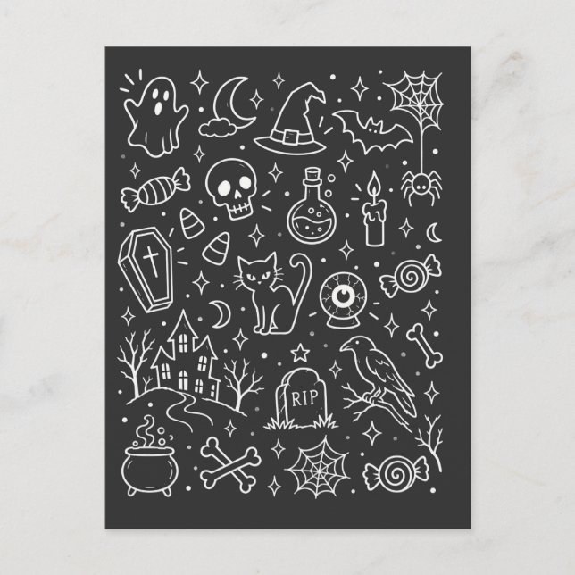 Postal Doodle de Halloween de vuelta (Anverso)