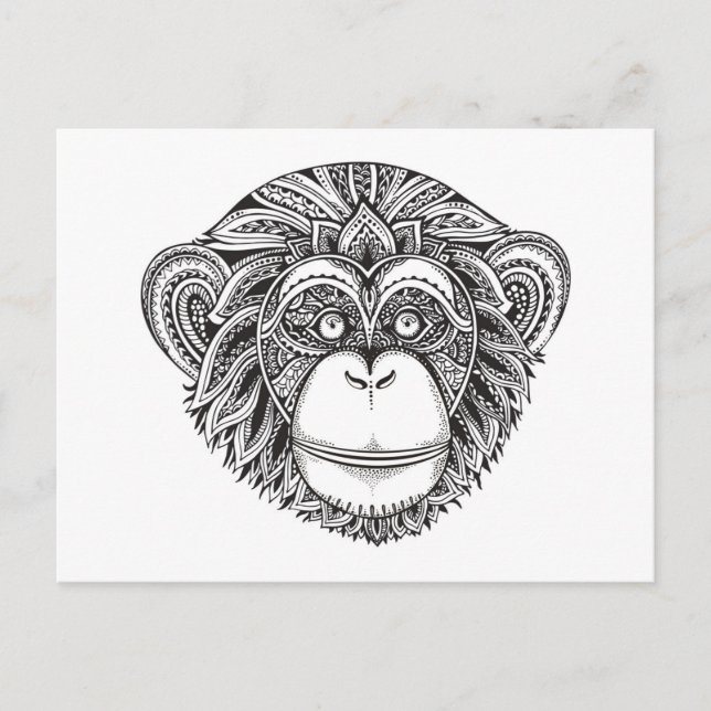 Postal Doodle de ilustración de monos (Anverso)