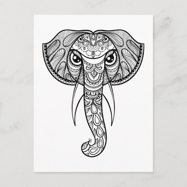 Postal Doodle de la cabeza del elefante (Anverso)