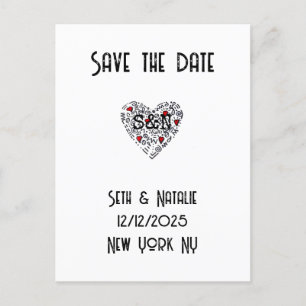 Postal doodle de moda amor corazón blanco negro rojo arte