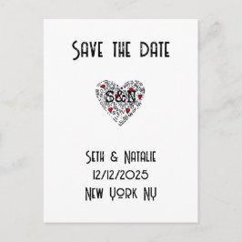 Postal doodle de moda amor corazón blanco negro rojo arte