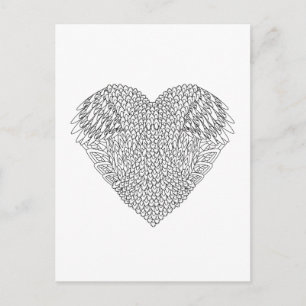 Postal Doodle del corazón alado