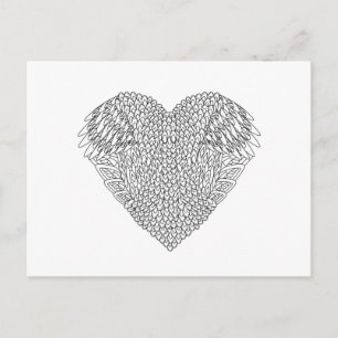 Postal Doodle del corazón alado