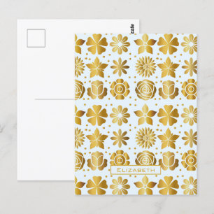 Postal Doodle dorado floral patrón nombre personalizado