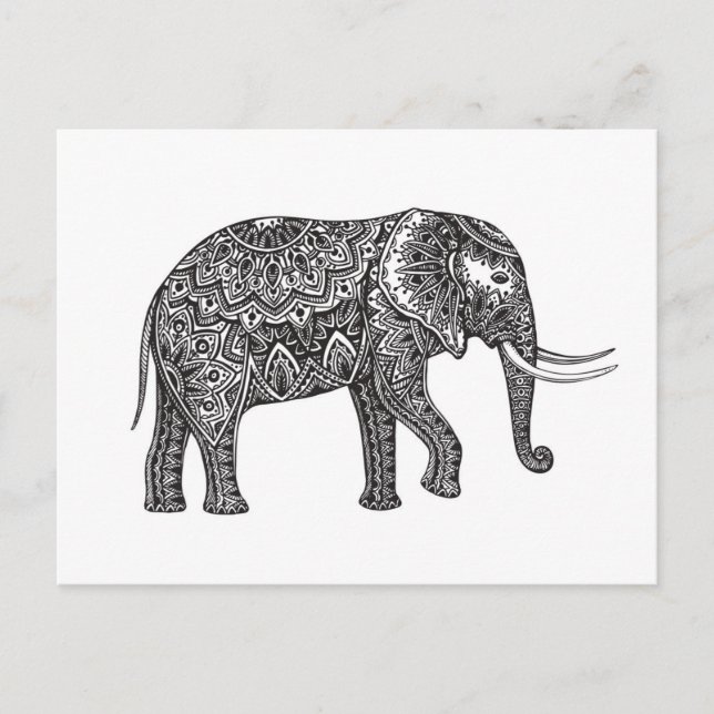 Postal Doodle elegante de elefante de fantasía (Anverso)